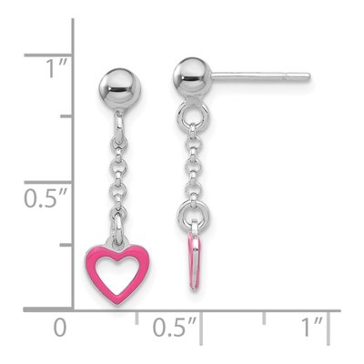 Sterling Silver Girls' Pink Enamel Heart Dangle Earrings – view 5