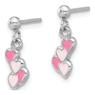 Sterling Silver Girls' Pink Enamel Heart Dangle Earrings – view 3