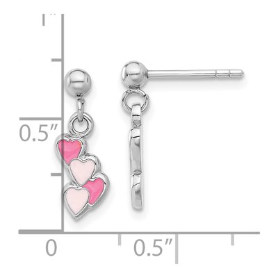 Sterling Silver Girls' Pink Enamel Heart Dangle Earrings – view 5