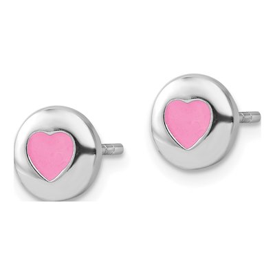 Sterling Silver Girls' Pink Enamel Heart Stud Earrings – view 3