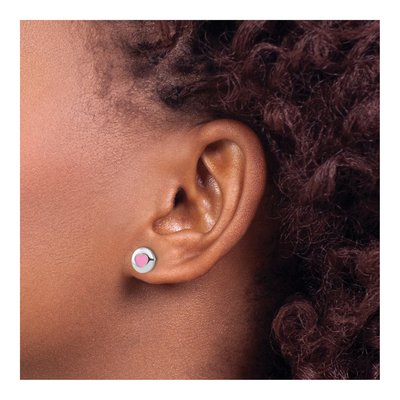 Sterling Silver Girls' Pink Enamel Heart Stud Earrings – view 4