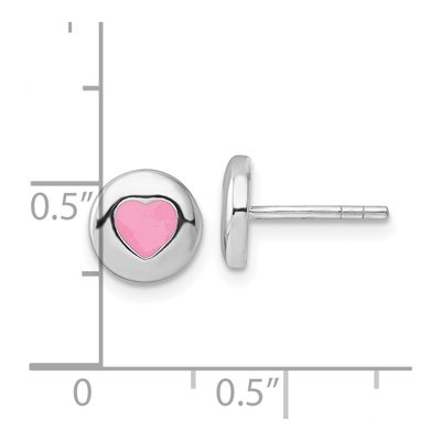 Sterling Silver Girls' Pink Enamel Heart Stud Earrings – view 5