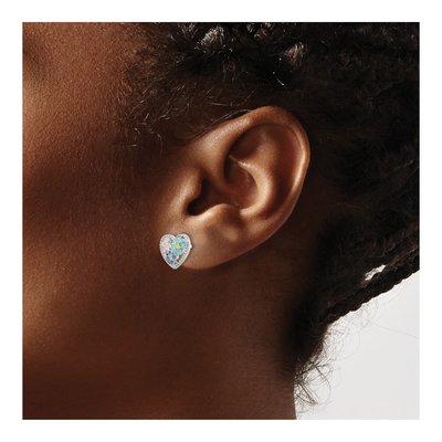 Sterling Silver Girls' Enamel Heart Flower Stud Earrings – view 4