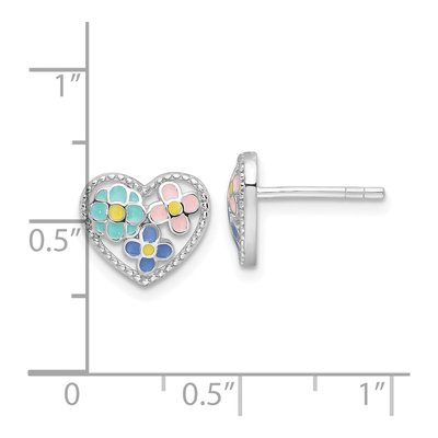Sterling Silver Girls' Enamel Heart Flower Stud Earrings – view 5