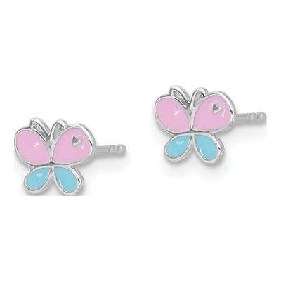 Sterling Silver Girls' Enamel Butterfly Stud Earrings – view 3