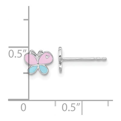 Sterling Silver Girls' Enamel Butterfly Stud Earrings – view 5
