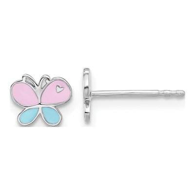 Sterling Silver Girls' Enamel Butterfly Stud Earrings