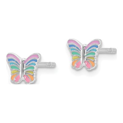 Sterling Silver Girls' Rainbow Enamel Butterfly Stud Earrings – view 3