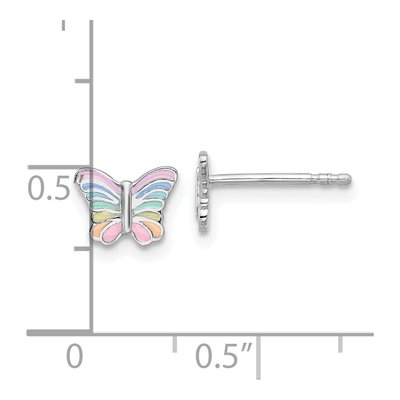 Sterling Silver Girls' Rainbow Enamel Butterfly Stud Earrings – view 5