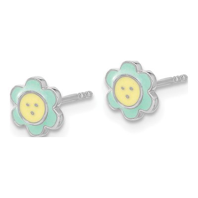 Sterling Silver Girls' Enamel Flower Stud Earrings – view 3