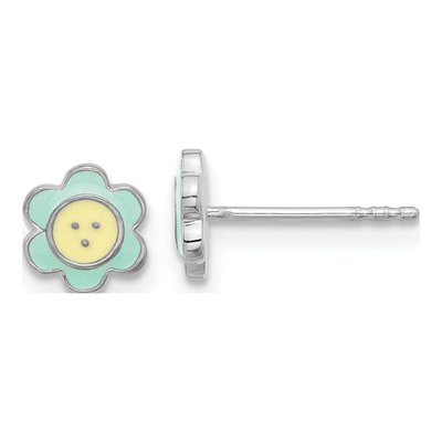Sterling Silver Girls' Enamel Flower Stud Earrings