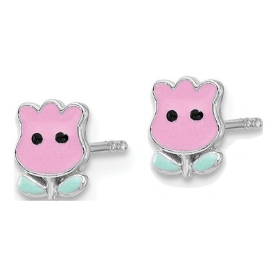 Sterling Silver Girls' Enamel Tulip Stud Earrings – view 3