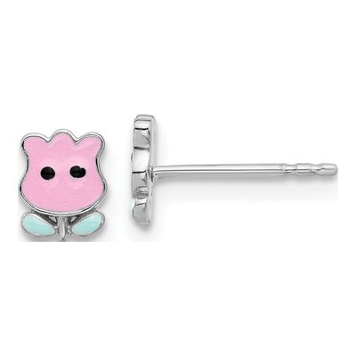 Sterling Silver Girls' Enamel Tulip Stud Earrings