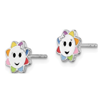 Sterling Silver Girls' Enamel Sun Stud Earrings – view 3