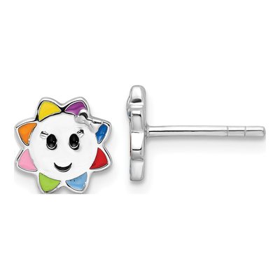 Sterling Silver Girls' Enamel Sun Stud Earrings