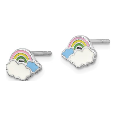 Sterling Silver Girls' Enamel Rainbow Clouds Stud Earrings – view 3
