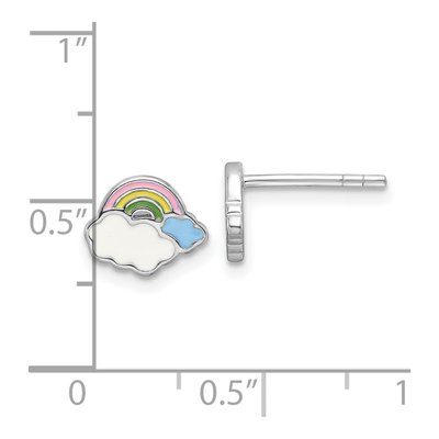 Sterling Silver Girls' Enamel Rainbow Clouds Stud Earrings – view 5