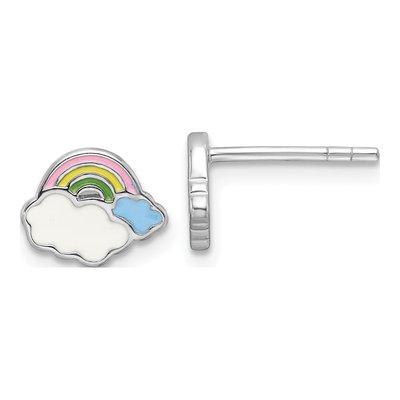Sterling Silver Girls' Enamel Rainbow Clouds Stud Earrings