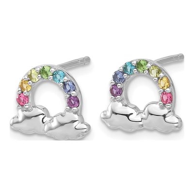Sterling Silver 2mm Round Crystal Girls' Rainbow Clouds Stud Earrings – view 3
