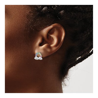 Sterling Silver 2mm Round Crystal Girls' Rainbow Clouds Stud Earrings – view 4