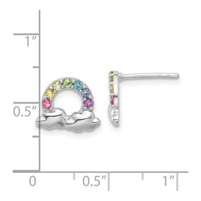 Sterling Silver 2mm Round Crystal Girls' Rainbow Clouds Stud Earrings – view 5