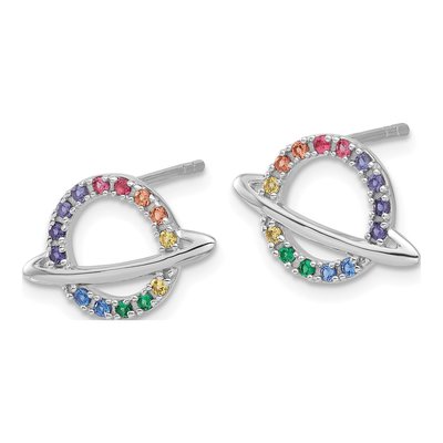 Sterling Silver 1.5mm Round Crystal Girls' Planet Stud Earrings – view 3
