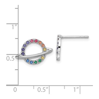 Sterling Silver 1.5mm Round Crystal Girls' Planet Stud Earrings – view 5