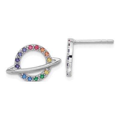 Sterling Silver 1.5mm Round Crystal Girls' Planet Stud Earrings
