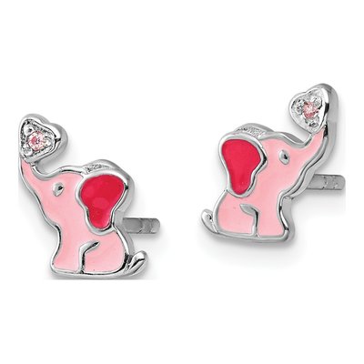 Girls' Sterling Silver Pink Enamel Elephant Earrings – view 3