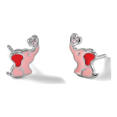 Girls' Sterling Silver Pink Enamel Elephant Earrings – view 6