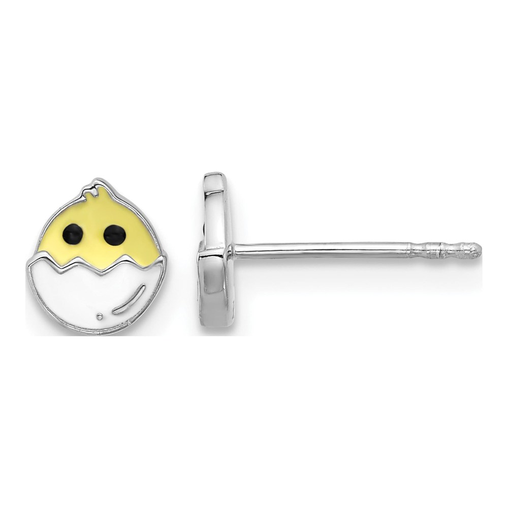 Girls' Sterling Silver Enamel Chick in Egg Earrings