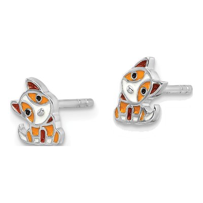 Sterling Silver Girls' Enamel Dog Stud Earrings – view 3
