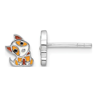 Sterling Silver Girls' Enamel Dog Stud Earrings