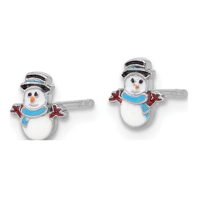 Sterling Silver Girls' Enamel Snowman Stud Earrings – view 3