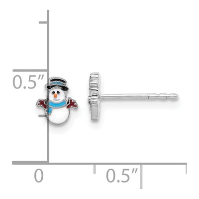 Sterling Silver Girls' Enamel Snowman Stud Earrings – view 5