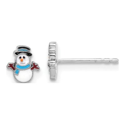 Sterling Silver Girls' Enamel Snowman Stud Earrings