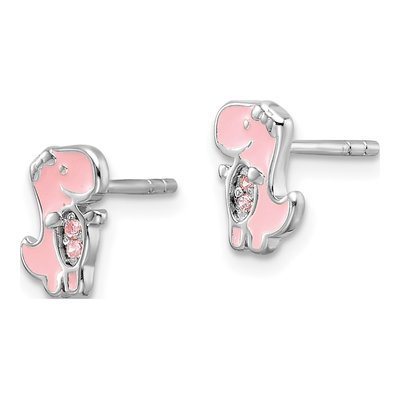 Sterling Silver 1mm Round CZ Girls' Dinosaur Stud Earrings – view 3
