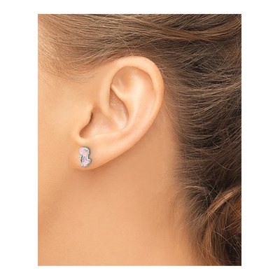Sterling Silver 1mm Round CZ Girls' Dinosaur Stud Earrings – view 4