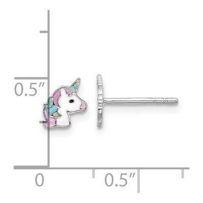 Sterling Silver Girls' Enamel Unicorn Stud Earrings – view 5