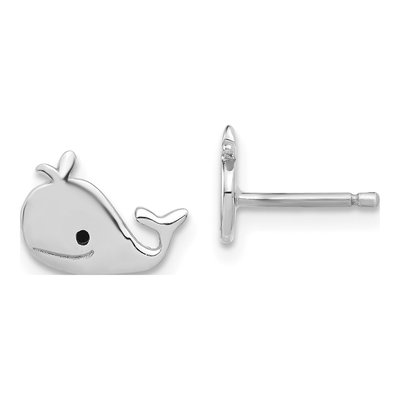 Sterling Silver Girls' Enameled Whale Stud Earrings