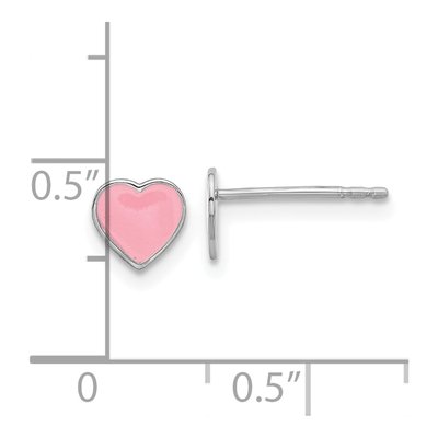 Sterling Silver Girls' Pink Enamel Heart Stud Earrings – view 5