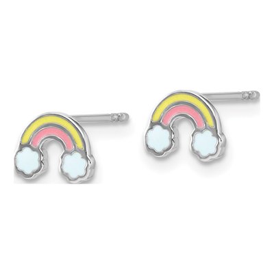 Sterling Silver Girls' Enamel Rainbow Stud Earrings – view 3