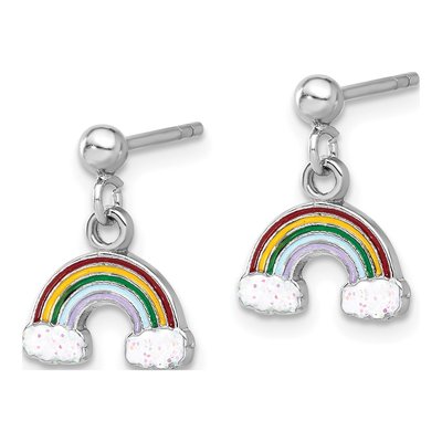 Sterling Silver Girls' Rainbow Enamel Dangle Earrings – view 3