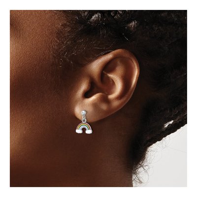 Sterling Silver Girls' Rainbow Enamel Dangle Earrings – view 4