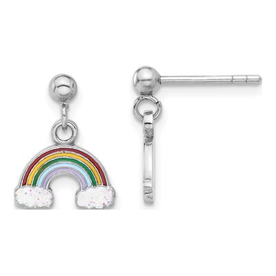 Sterling Silver Girls' Rainbow Enamel Dangle Earrings