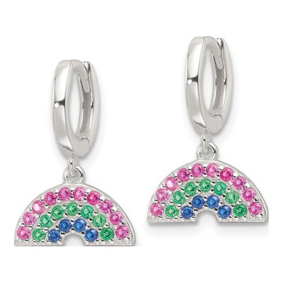 Sterling Silver 18mm CZ Girls' Rainbow Huggie Hoop Earrings – view 3