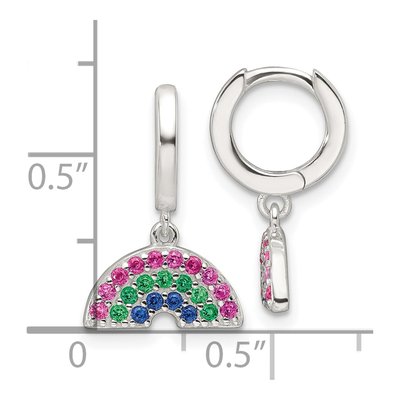 Sterling Silver 18mm CZ Girls' Rainbow Huggie Hoop Earrings – view 5