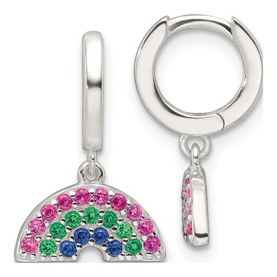 Sterling Silver 18mm CZ Girls' Rainbow Huggie Hoop Earrings