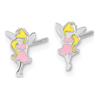 Sterling Silver Girls' Enamel Fairy Stud Earrings – view 3