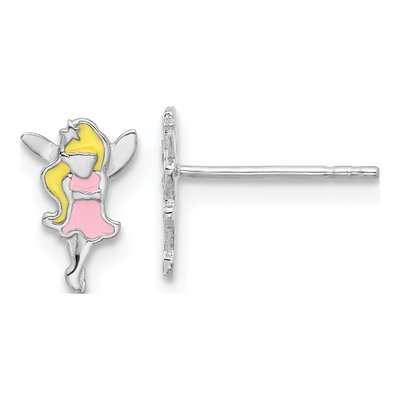 Sterling Silver Girls' Enamel Fairy Stud Earrings